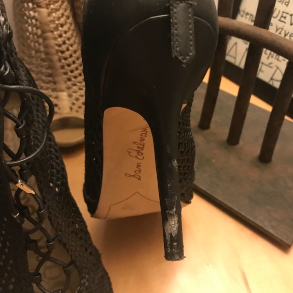 Sam Edelman Perforated Caged Peep Toe Bootie Heels - Picture 3 of 7